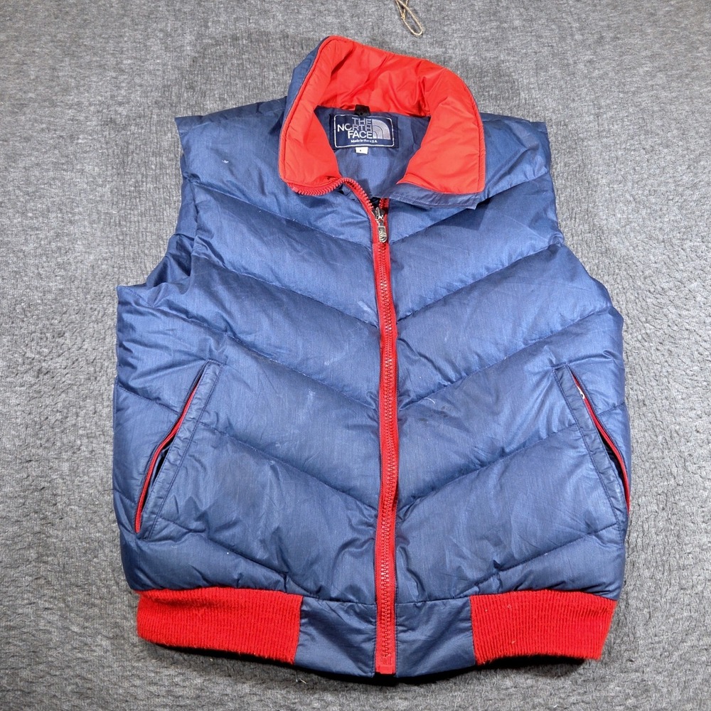 Vintage Chevron The North Face Puffer Vest Mens Large Blue Red Goose Down USA